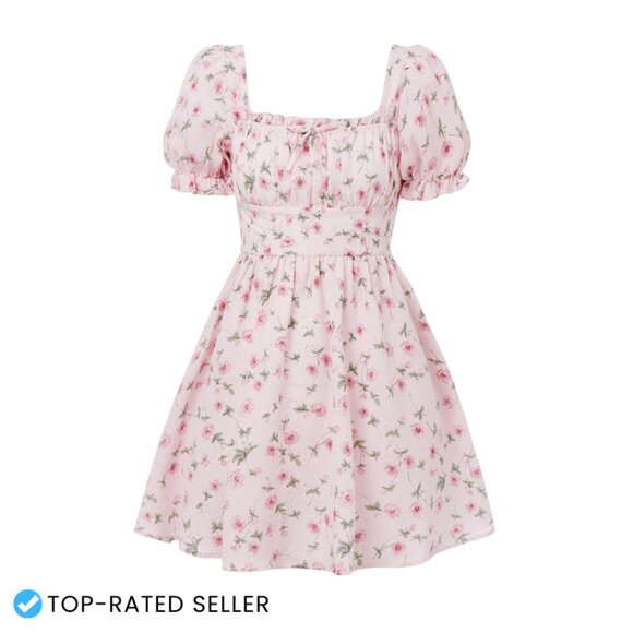 Other - Floral Puff Sleeve Ruched A-Line Boho Flared Dress for Girls Casual Wear